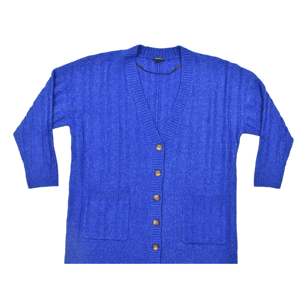 Torrid Size 2 Blue Ribbed Knit V-Neck Button Up Cardigan Sweater with Pockets